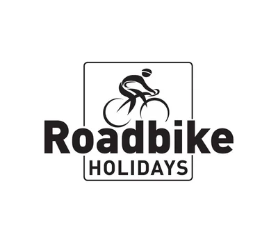 Logo with stylized cyclist and text Roadbike Holidays